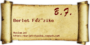 Berlet Füzike névjegykártya